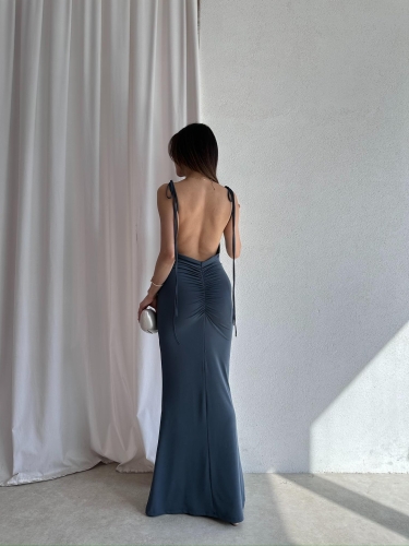 JUNO Maxi Elbise 3276 - Füme - 2