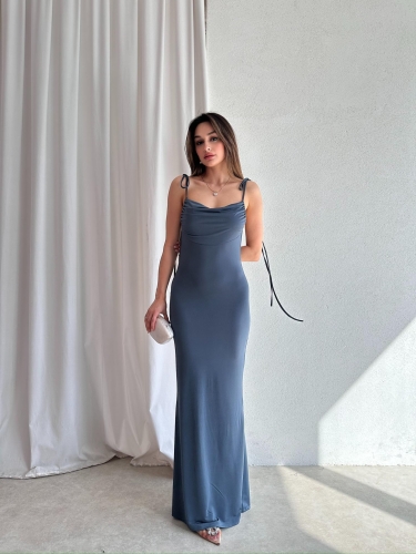 JUNO Maxi Elbise 3276 - Füme - 3