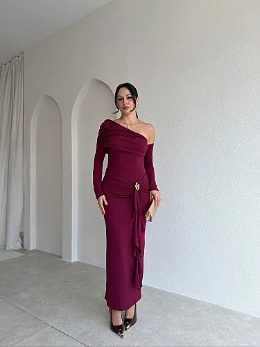 KANTE Maxi Elbise 8207 - Bordo - Mooi Butik