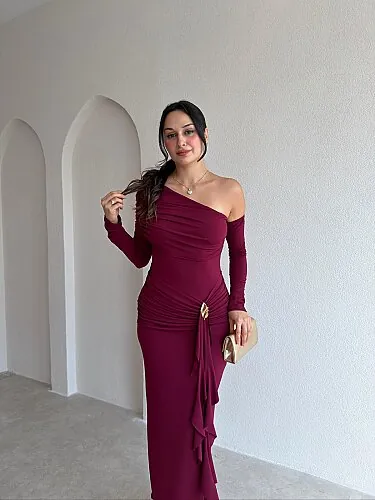KANTE Maxi Elbise 8207 - Bordo - Mooi Butik