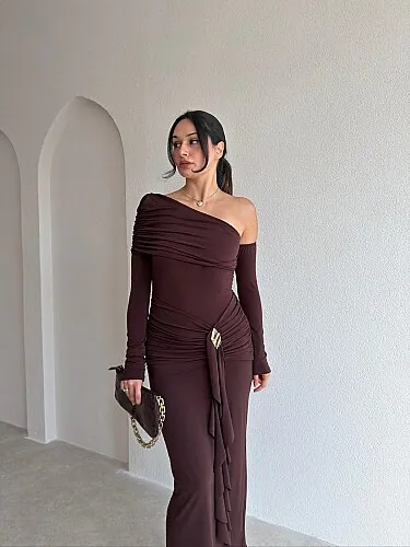 KANTE Maxi Elbise 8207 - Acı Kahve - Mooi Butik