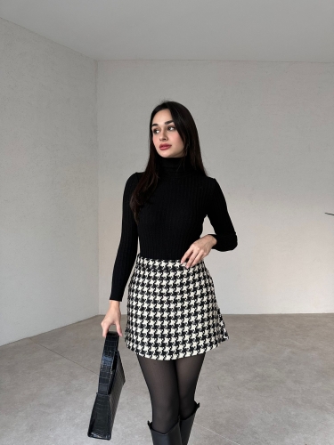 Kazayağı Desenli Mini TOOMER Etek 4333 - Ekru
