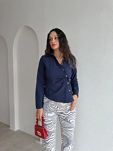 KELLY Gömlek 8691 - Lacivert - Mooi Butik