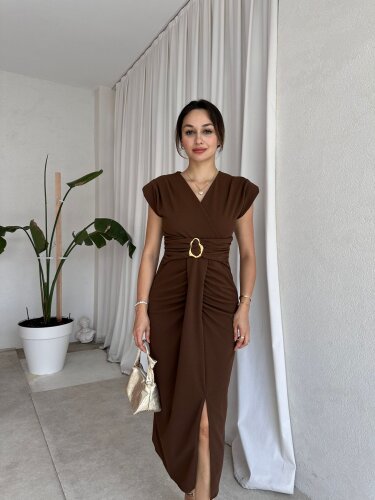 KENWAY Midi Elbise 8283 - Acı Kahve 