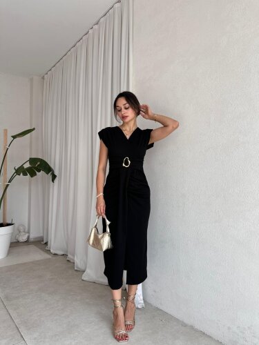 KENWAY Midi Elbise 8283 - Siyah 