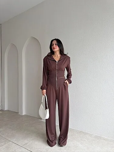 KENZİE Fermuarlı Takım 4316 - Acı Kahve - Mooi Butik