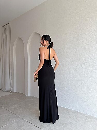 KHALESİ Dantel Detaylı Maxi Elbise 4066 - Siyah - 3