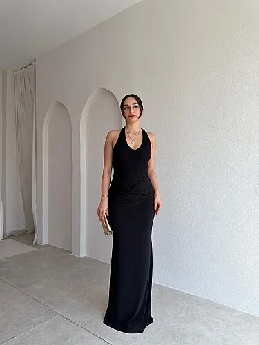 KHALESİ Dantel Detaylı Maxi Elbise 4066 - Siyah - 2