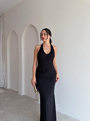 KHALESİ Dantel Detaylı Maxi Elbise 4066 - Siyah - 1