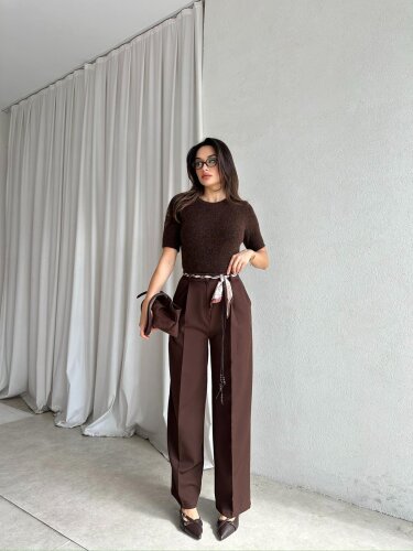 LAMİRA Kemerli Pantolon 8260 - Acı Kahve - Mooi Butik (1)