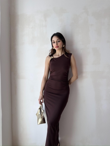 LAVENDER Maxi Elbise 9463 - Acı Kahve - 1