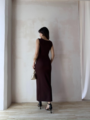 LAVENDER Maxi Elbise 9463 - Acı Kahve - 3