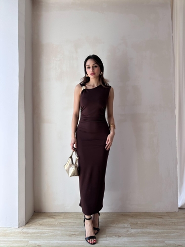 LAVENDER Maxi Elbise 9463 - Acı Kahve - 2