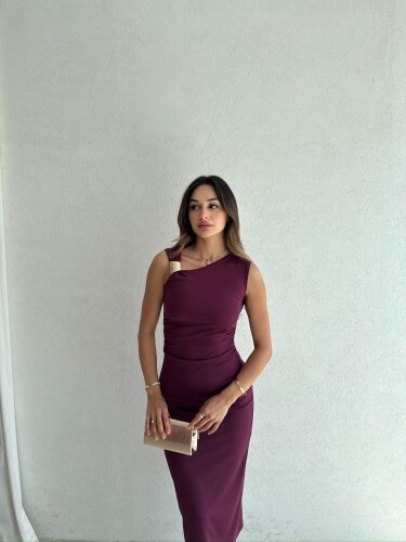 LAVENDER Maxi Elbise 9463 - Mürdüm - 3