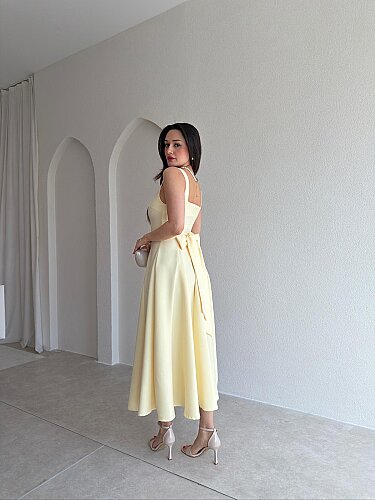 LAVOİR Kuşaklı Midi Elbise 5480 - Sarı - 3