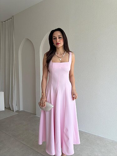 LAVOİR Kuşaklı Midi Elbise 5480 - Pembe - 2