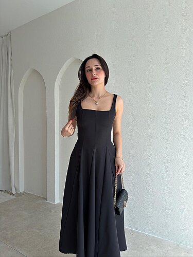 LAVOİR Kuşaklı Midi Elbise 5480 - Siyah - 2