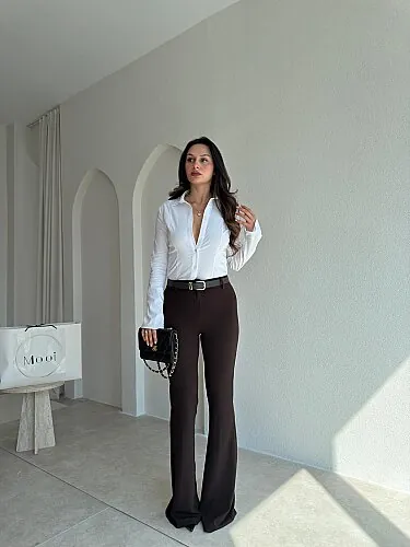 LAWTON Kemerli Pantolon 8986 - Acı Kahve - Mooi Butik