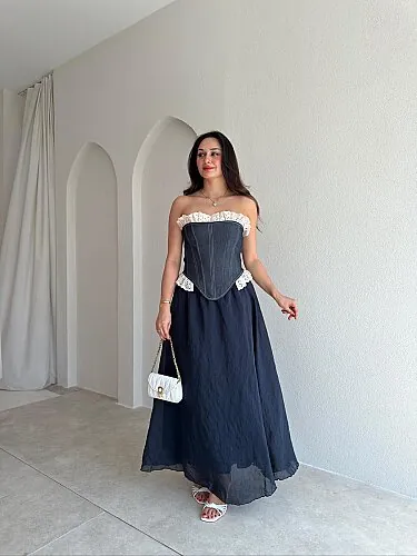 LAYTON Maxi Etek 4082 - Lacivert - Mooi Butik