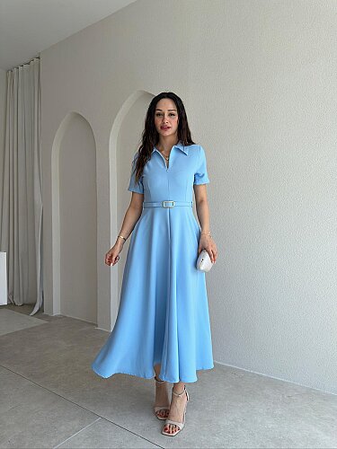 LEAVES Midi Elbise 3654 - Bebe Mavisi 