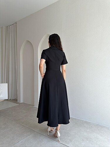 LEAVES Midi Elbise 3654 - Siyah - 3