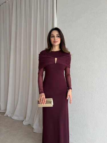 LENORA Maxi Elbise 4795 - Bordo - 4