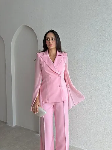LİAM Tül Kol Detaylı Takım 4184 - Pembe - 2