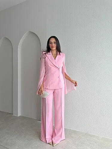 LİAM Tül Kol Detaylı Takım 4184 - Pembe - Mooi Butik