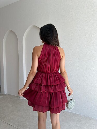 LİLOU Halter Yaka Takım 3569 - Bordo - 2
