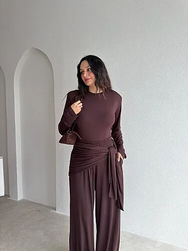 LİNDA Bağlama Detaylı Takım 4341 - Acı Kahve - 2
