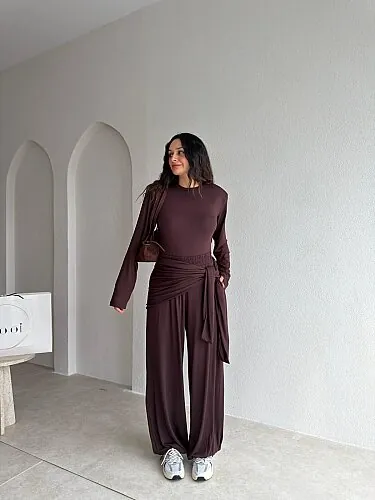 LİNDA Bağlama Detaylı Takım 4341 - Acı Kahve - Mooi Butik