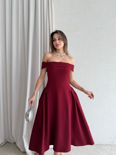 LODA Midi Elbise 5042 - Bordo 