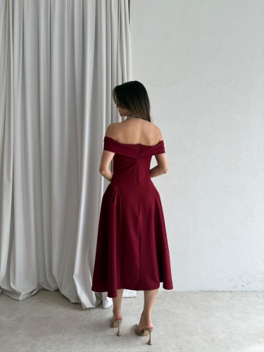 LODA Midi Elbise 5042 - Bordo - 3