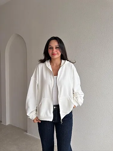 LOKİ Sırt Detaylı Hırka 4305 - Beyaz - Mooi Butik