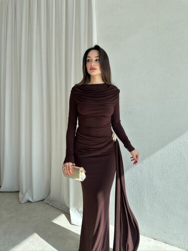 LOST Maxi Elbise 8644 - Acı Kahve - 1