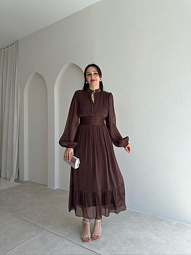 LUCER Midi Elbise 6541 Acı Kahve