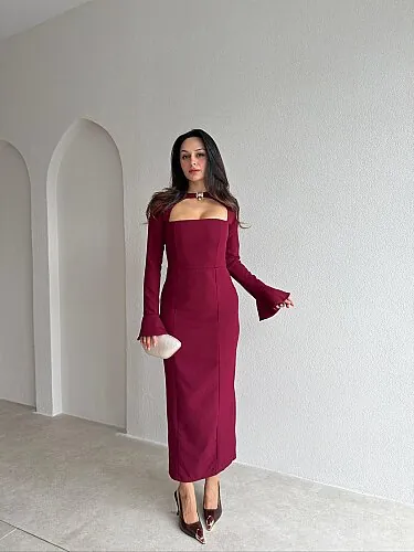 LUNAR Midi Elbise 4402 - Bordo - Mooi Butik