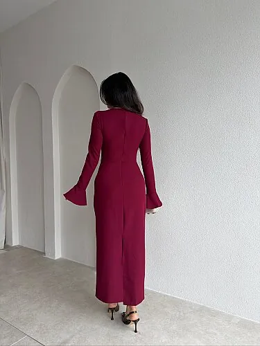 LUNAR Midi Elbise 4402 - Bordo - 3