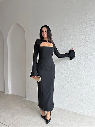 LUNAR Midi Elbise 4402 - Siyah - Mooi Butik