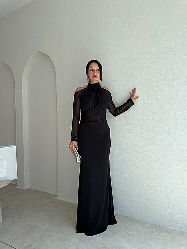 LUNİN Maxi Elbise 4181 - Siyah - 1