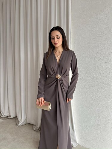 LUXE Maxi Elbise 8588 - Haki - 1