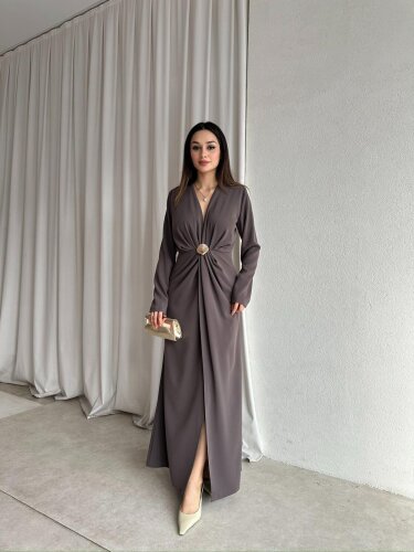 LUXE Maxi Elbise 8588 - Haki - 2