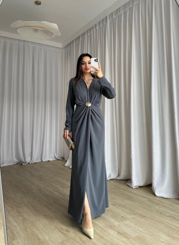 LUXE Maxi Elbise 8588 - Füme - 3