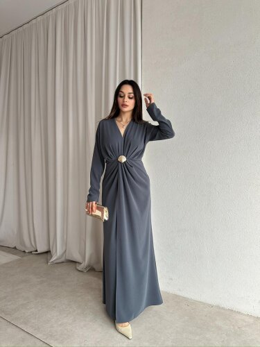 LUXE Maxi Elbise 8588 - Füme - 2