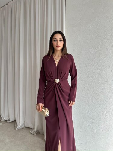LUXE Maxi Elbise 8588 - Bordo 