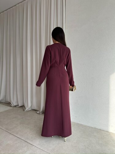 LUXE Maxi Elbise 8588 - Bordo - 4