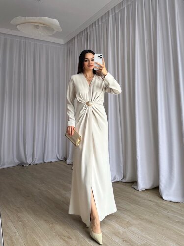 LUXE Maxi Elbise 8588 - Krem - 3