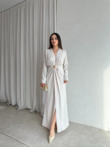 LUXE Maxi Elbise 8588 - Krem - 2