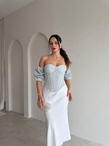 MADDY Simli Korse Bluz 3741 - Gri - 1