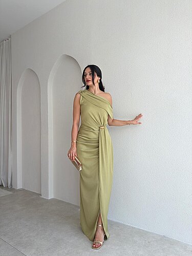 MAJA Maxi Elbise 8910 - Yağ Yeşili - Mooi Butik